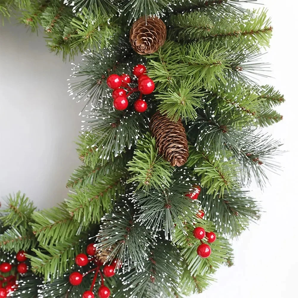 Christmas Wreath with Integrated LED Lights Artificial Pine Foliage Red Berries and Cones - Image 7