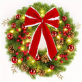 Christmas Wreath with Red Velvet Bow Ornaments and Fairy Lights 30cm Holiday Door or Wall Hanging - Image 8