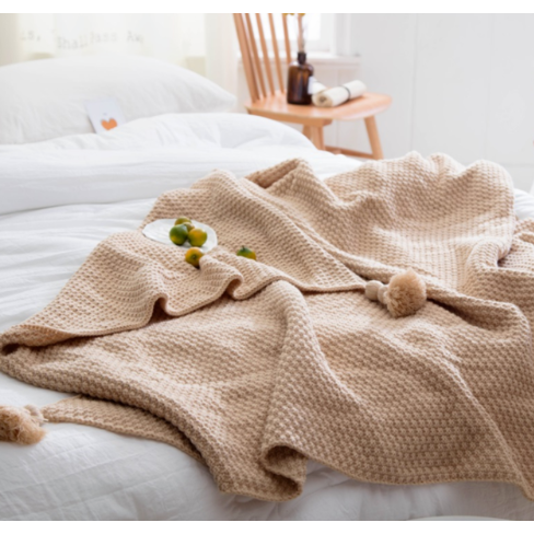 Chunky Knit Throw Blanket with Yarn Texture and Corner Tassels for Sofa - Image 5