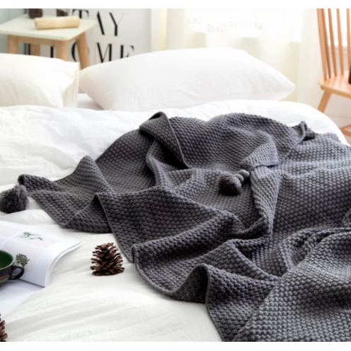 Chunky Knit Throw Blanket with Yarn Texture and Corner Tassels for Sofa - Image 7