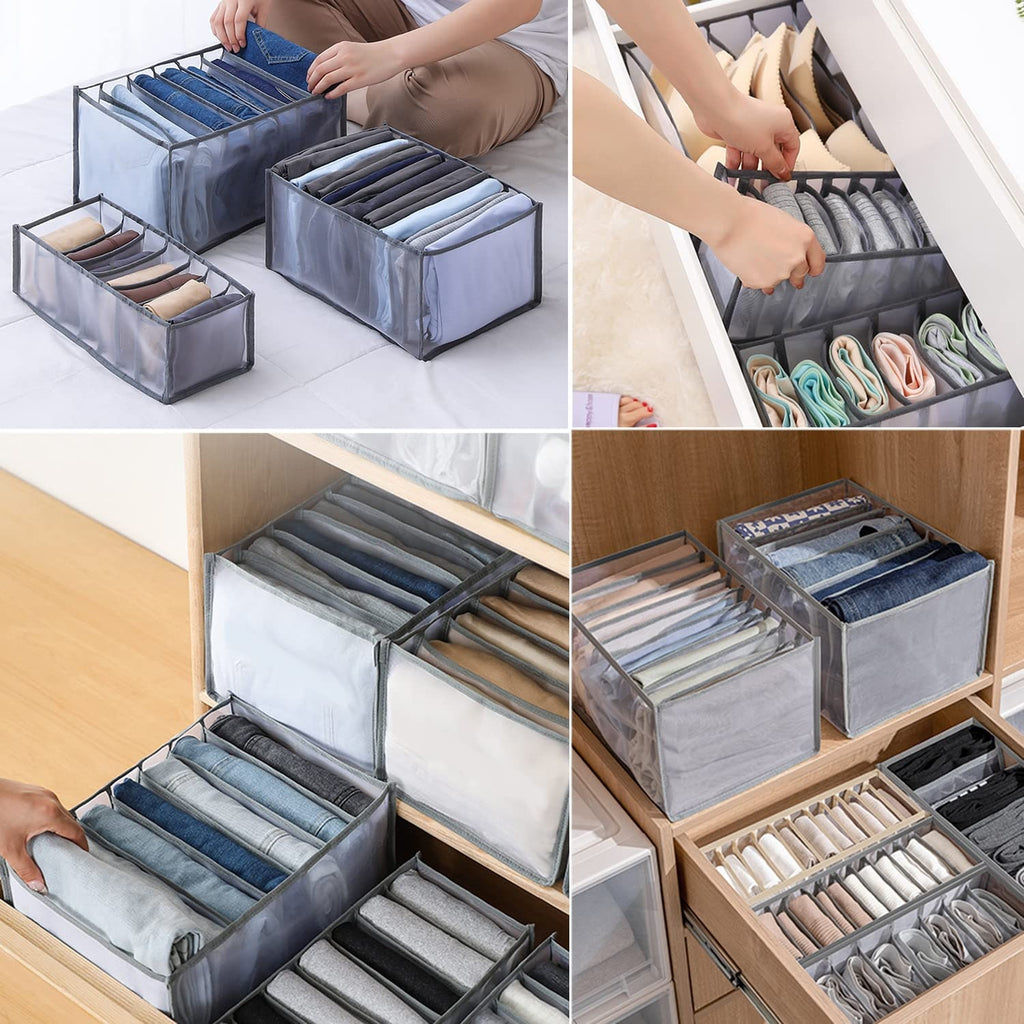 Closet Shelf and Clothes Drawer Organizer with Collapsible Mesh Compartments Fabric - Image 2