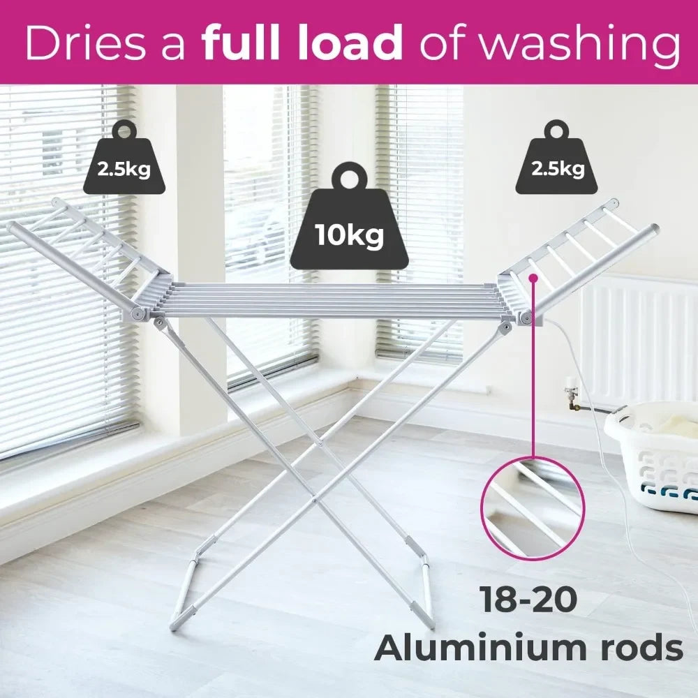 Clothes Drying Rack Electric Dryer Foldable Heated Aluminium Wings Indoor Laundry - Image 2