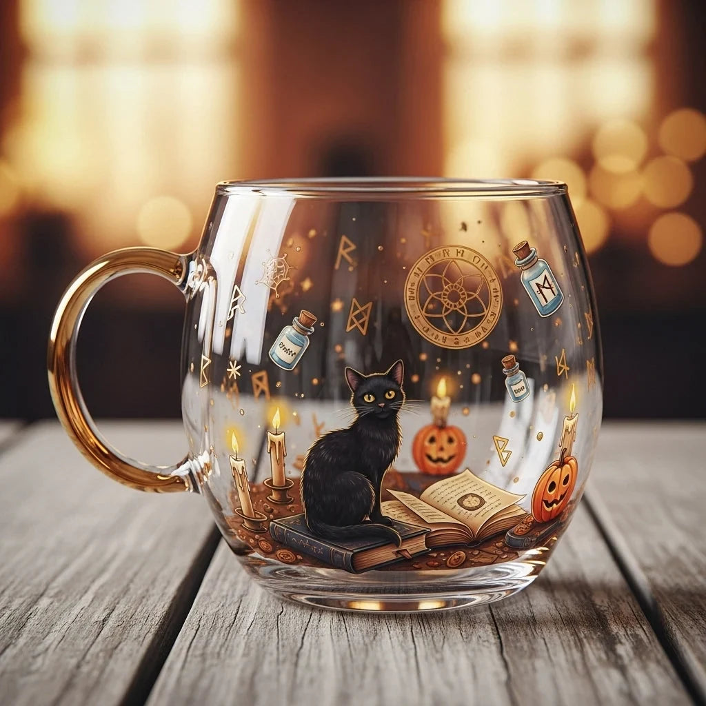 Coffee Mug with Glass Construction and Festive Holiday Illustrations - Image 5