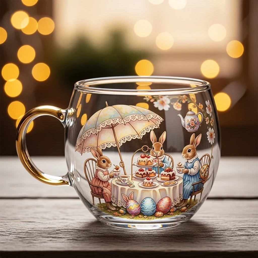 Coffee Mug with Glass Construction and Festive Holiday Illustrations - Image 7