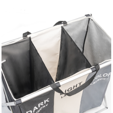 Collapsible Laundry Basket and Sorter Hamper with 3 Sections Aluminum Frame and Handles - Image 2