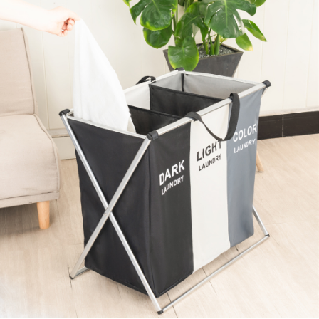 Collapsible Laundry Basket and Sorter Hamper with 3 Sections Aluminum Frame and Handles - Image 3