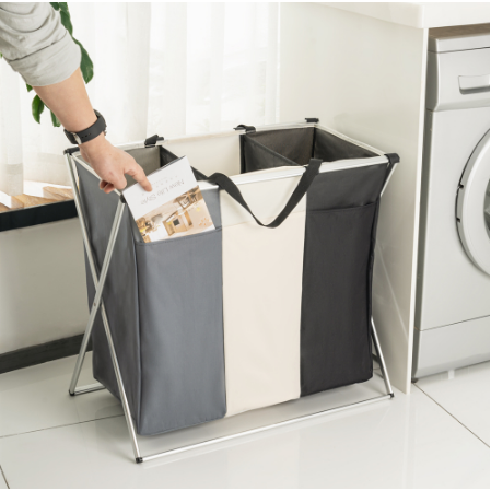 Collapsible Laundry Basket and Sorter Hamper with 3 Sections Aluminum Frame and Handles - Image 5