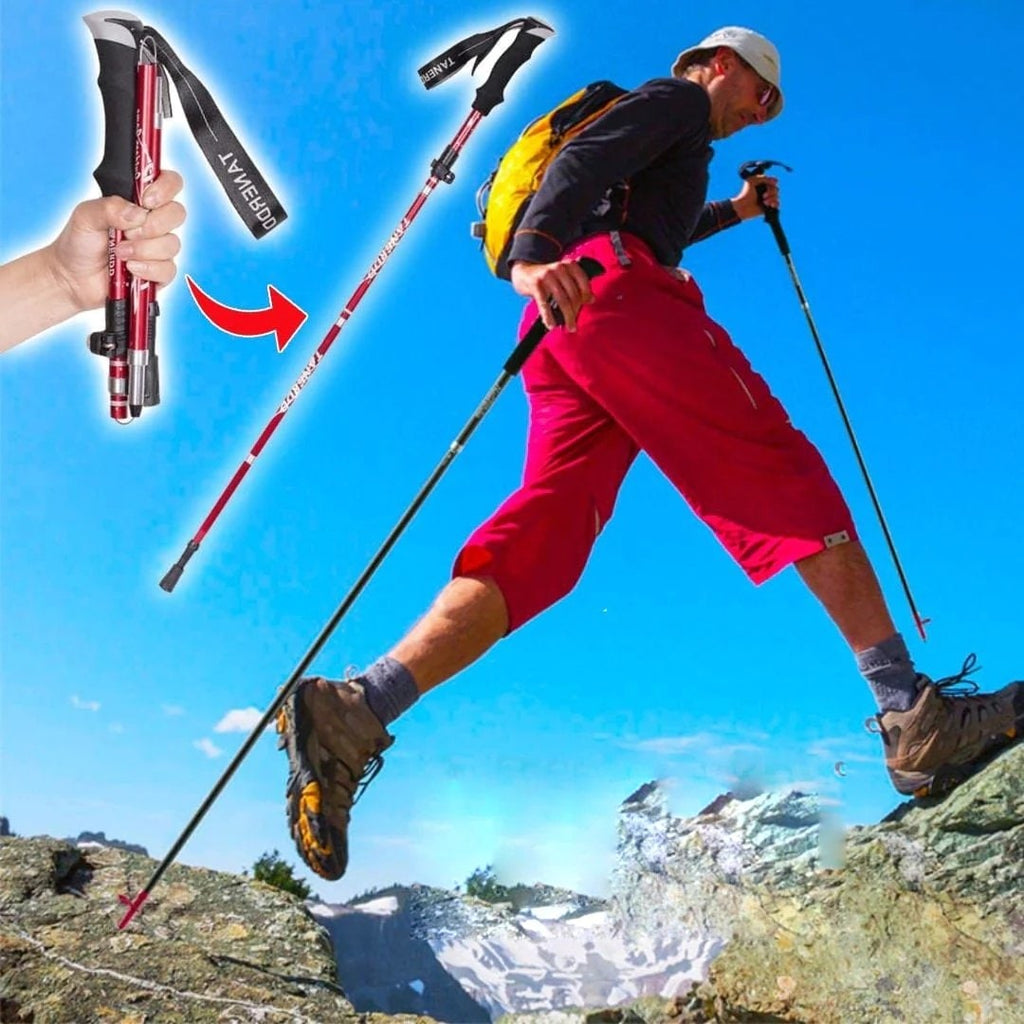 Collapsible Trekking Poles with Adjustable Hiking and Nordic Walking Foam Grip Folding - Image 1