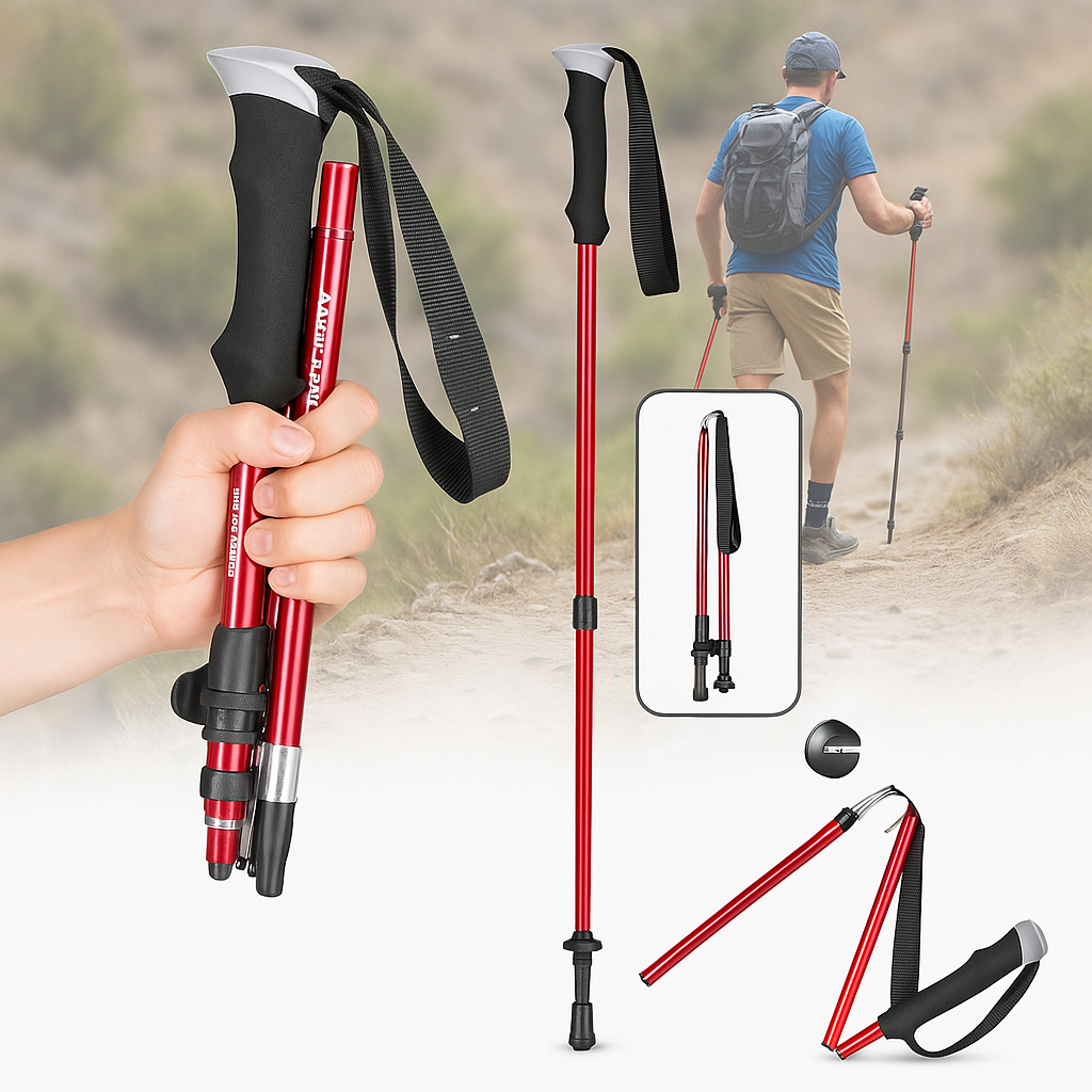 Collapsible Trekking Poles with Adjustable Hiking and Nordic Walking Foam Grip Folding - Image 3