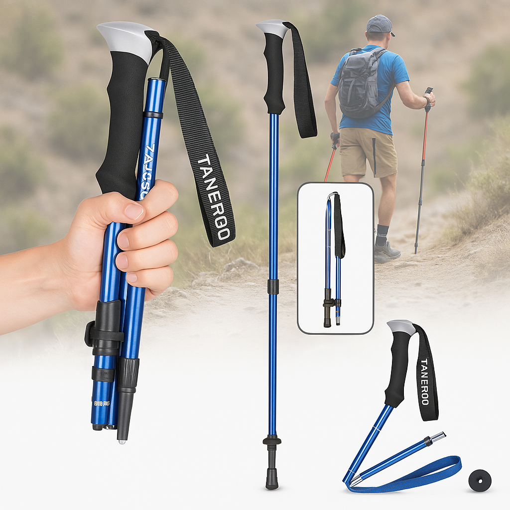 Collapsible Trekking Poles with Adjustable Hiking and Nordic Walking Foam Grip Folding - Image 4