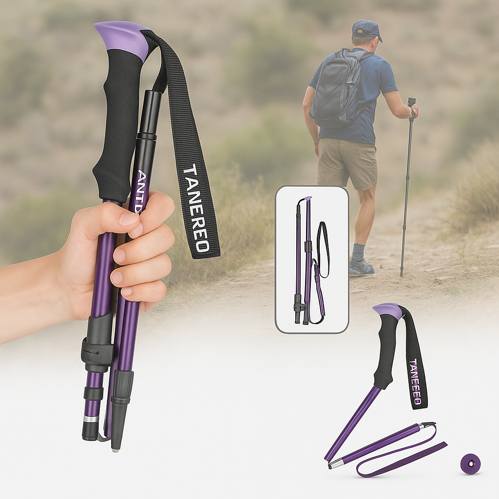 Collapsible Trekking Poles with Adjustable Hiking and Nordic Walking Foam Grip Folding - Image 5