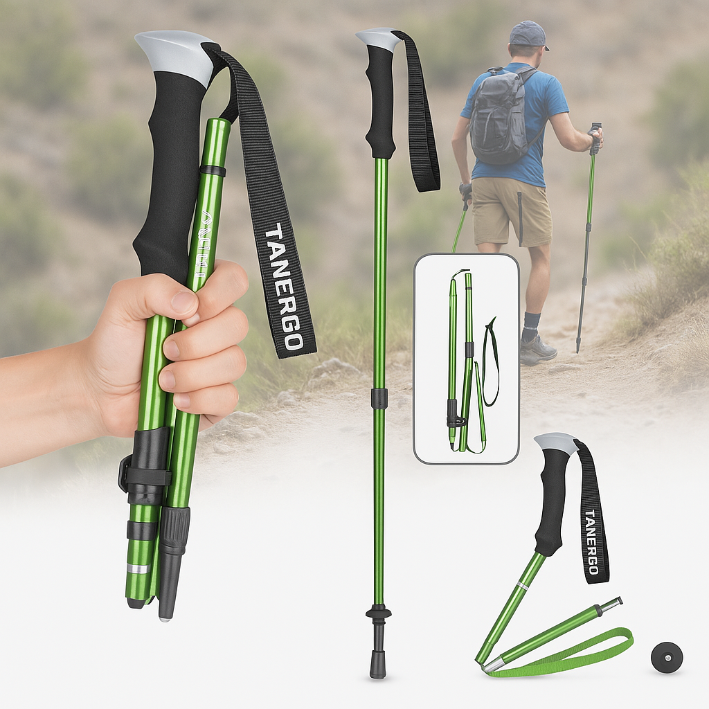 Collapsible Trekking Poles with Adjustable Hiking and Nordic Walking Foam Grip Folding - Image 7