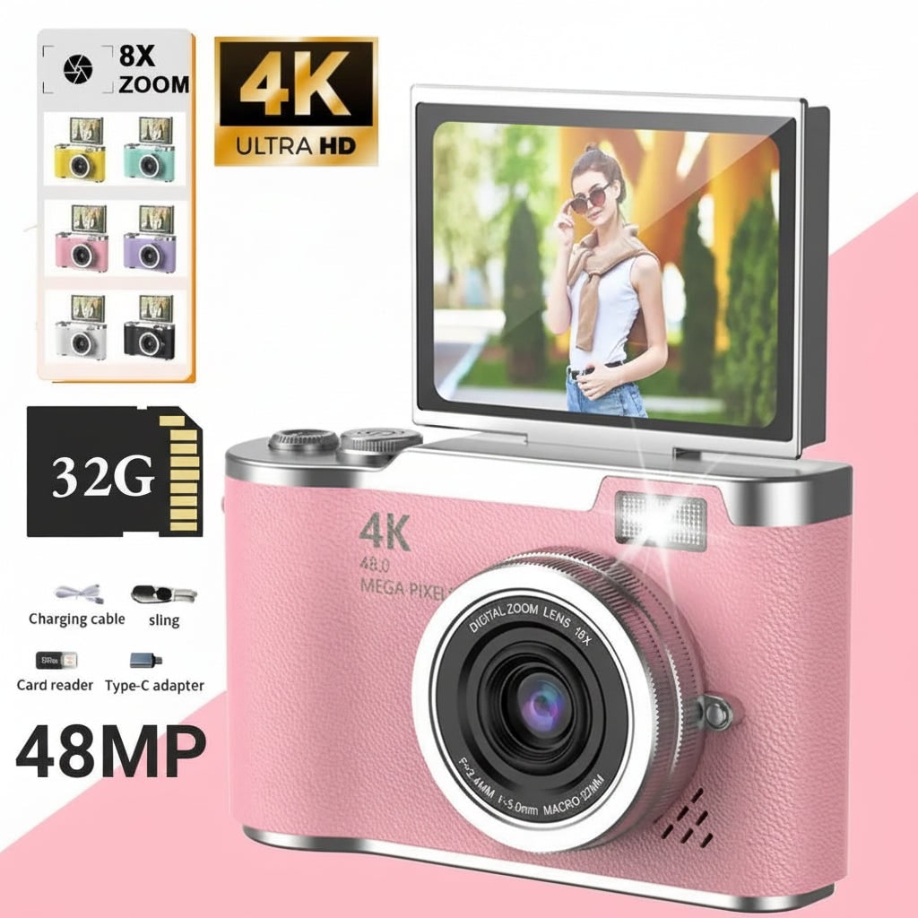 Compact Digital Camera Vlogging 4K Flip Screen Portable Rechargeable - Image 14