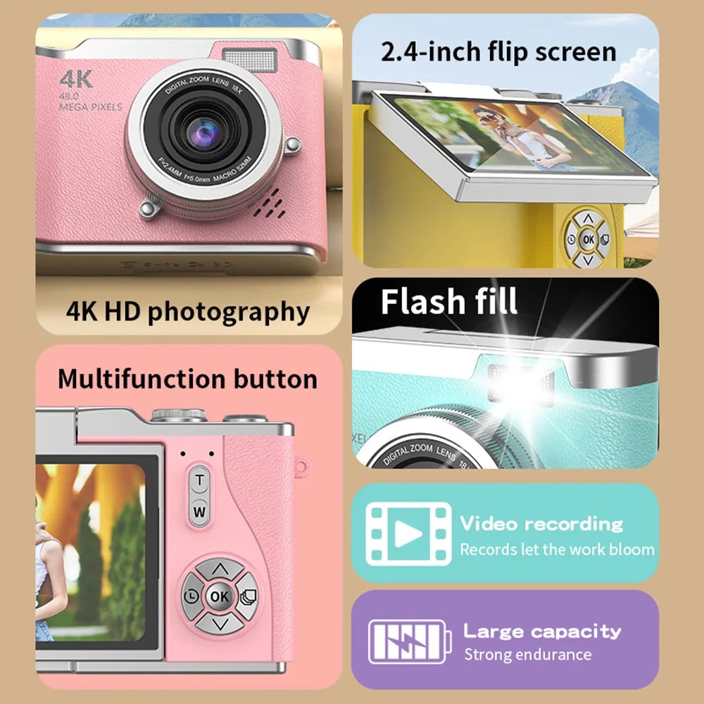 Compact Digital Camera Vlogging 4K Flip Screen Portable Rechargeable - Image 15