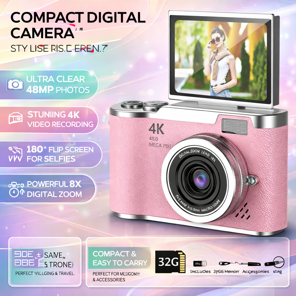 Compact Digital Camera Vlogging 4K Flip Screen Portable Rechargeable - Image 2