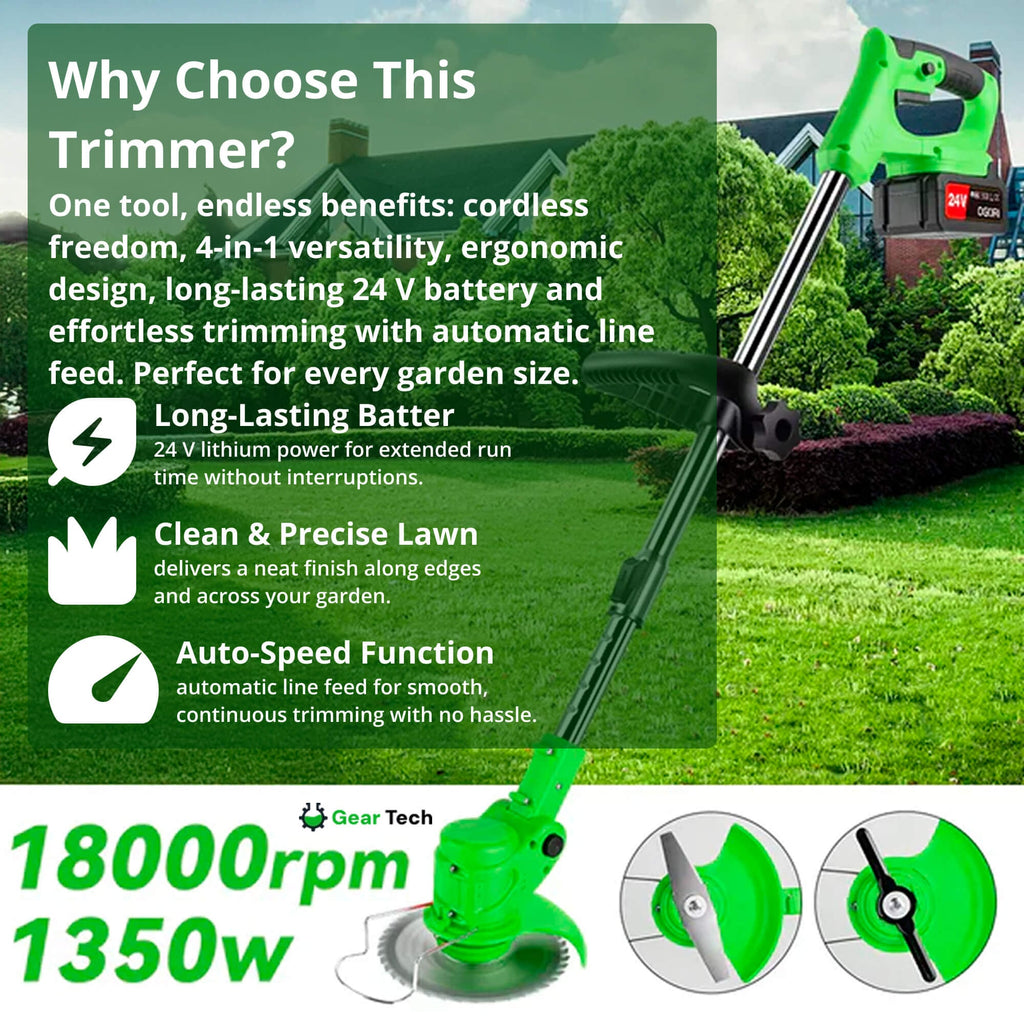 Cordless Grass Trimmer String with Adjustable Head and Edging for Lawn Care Line - Image 2