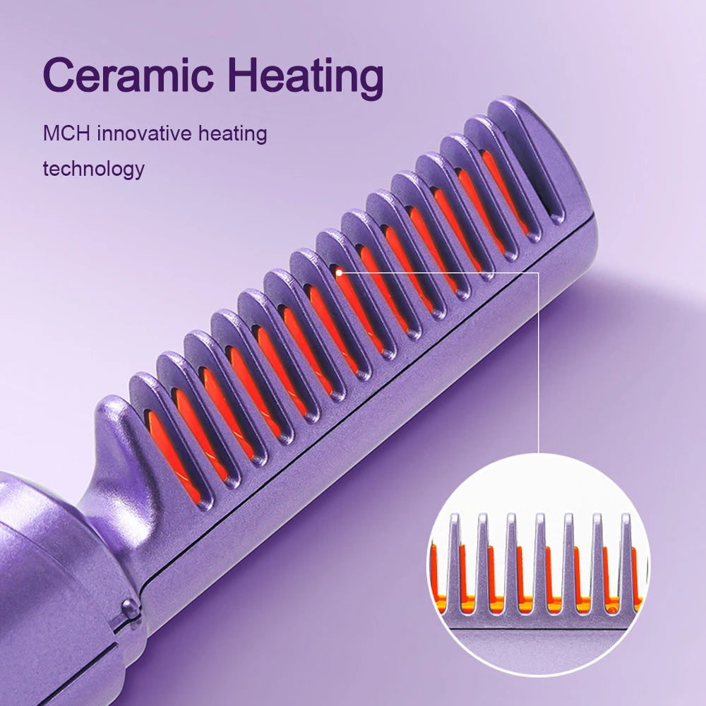 Cordless Hair Straightener Brush Straightening Comb Portable Ceramic LED Heated - Image 2