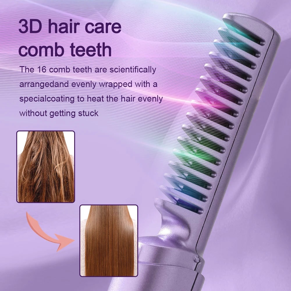 Cordless Hair Straightener Brush Straightening Comb Portable Ceramic LED Heated - Image 3