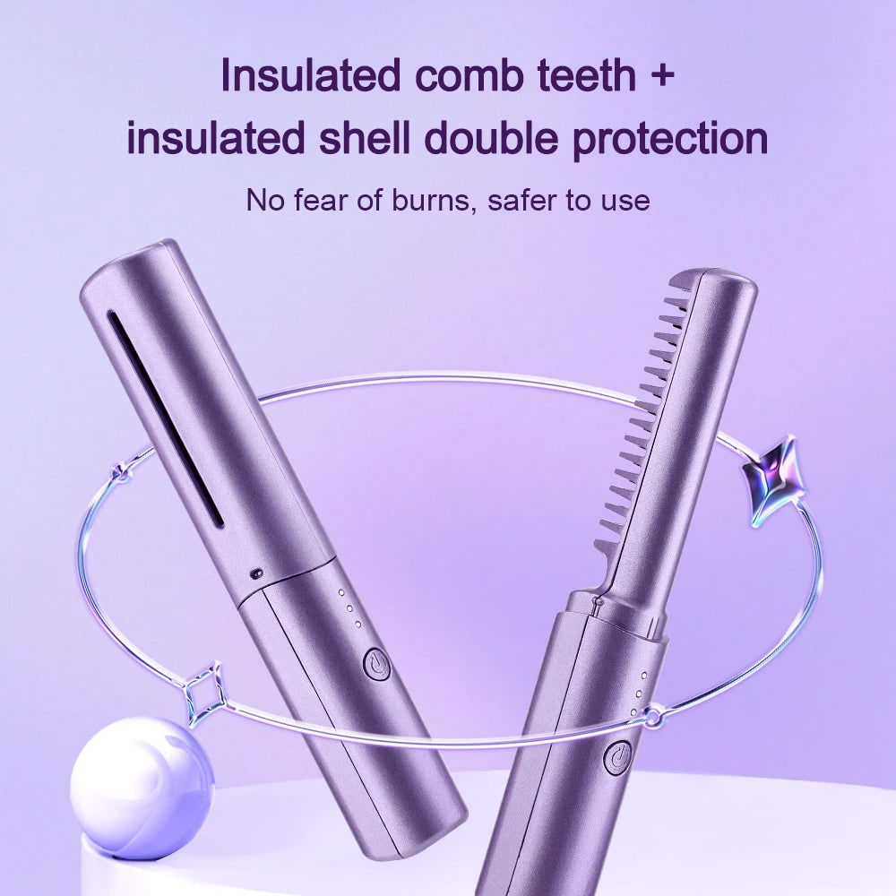 Cordless Hair Straightener Brush Straightening Comb Portable Ceramic LED Heated - Image 4