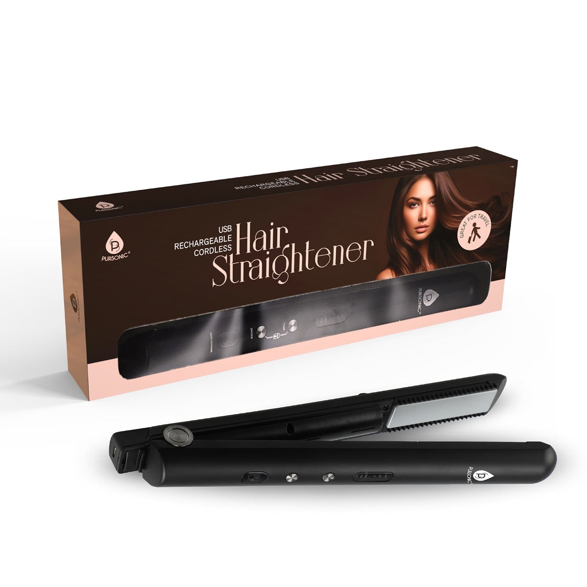 Cordless Hair Straightener Portable Rechargeable Ceramic Plates USB Wireless Black - Image 2