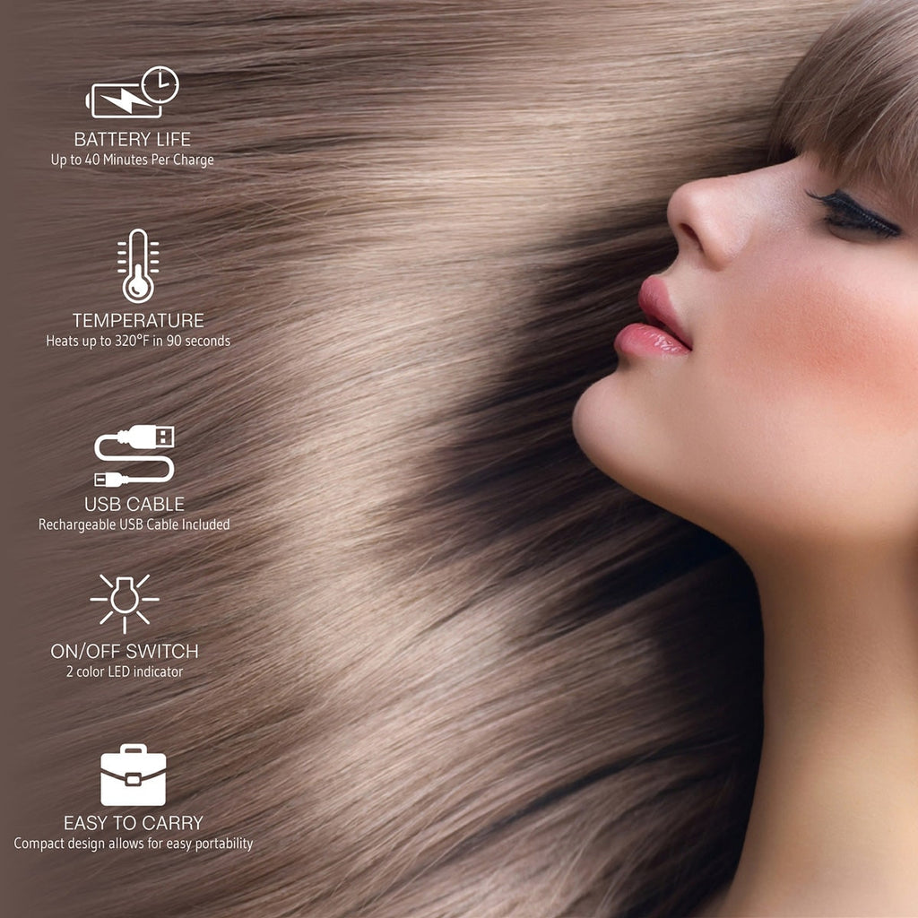 Cordless Hair Straightener Portable Rechargeable Ceramic Plates USB Wireless Black - Image 3