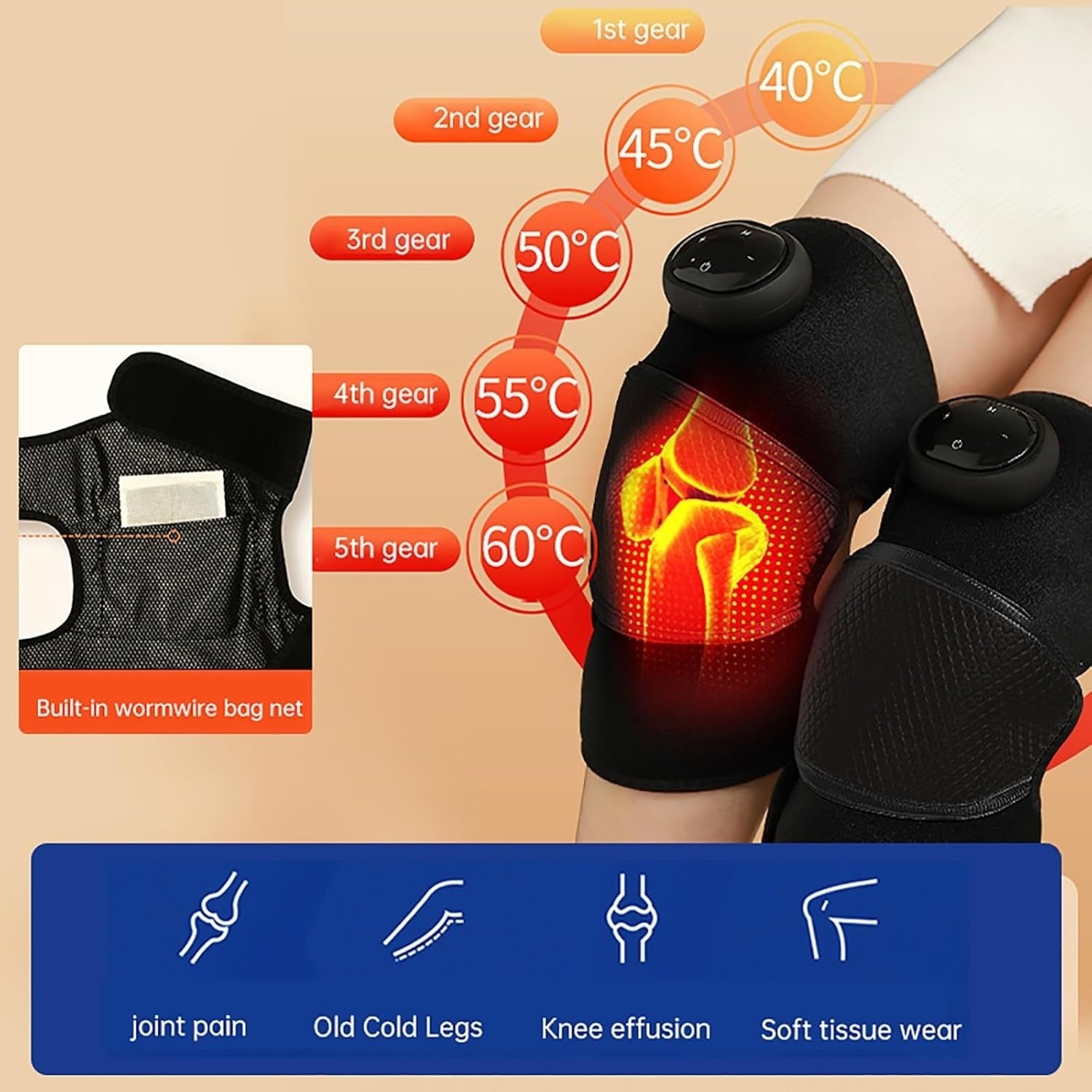 Cordless Heated Knee Massager with Vibration Heat and Digital Display for Arthritis Pain Relief - Image 5