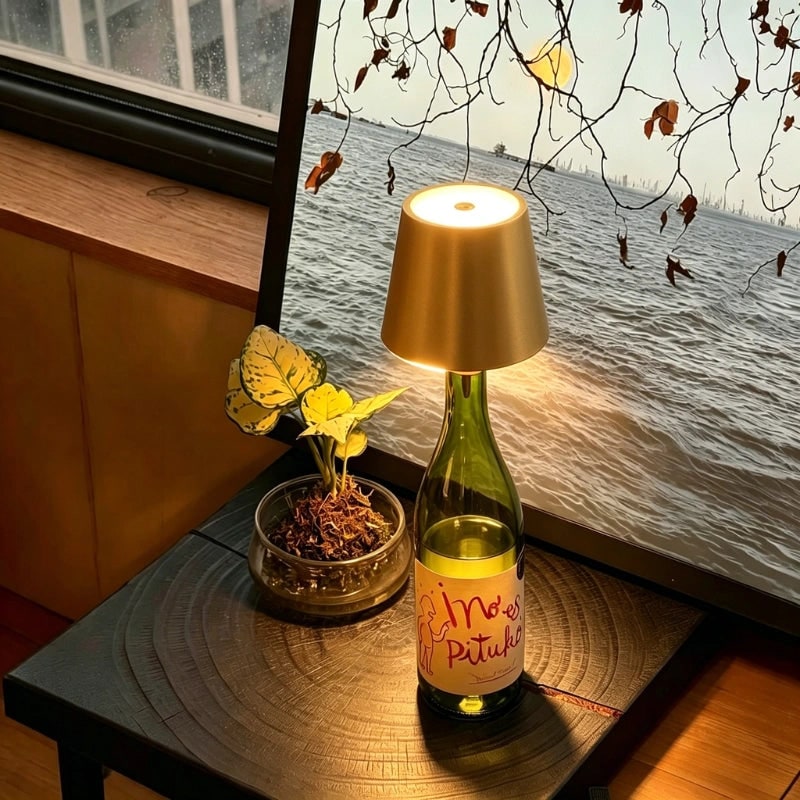 Cordless Lamp Bottle LED Rechargeable Portable Conical Shade - Image 12