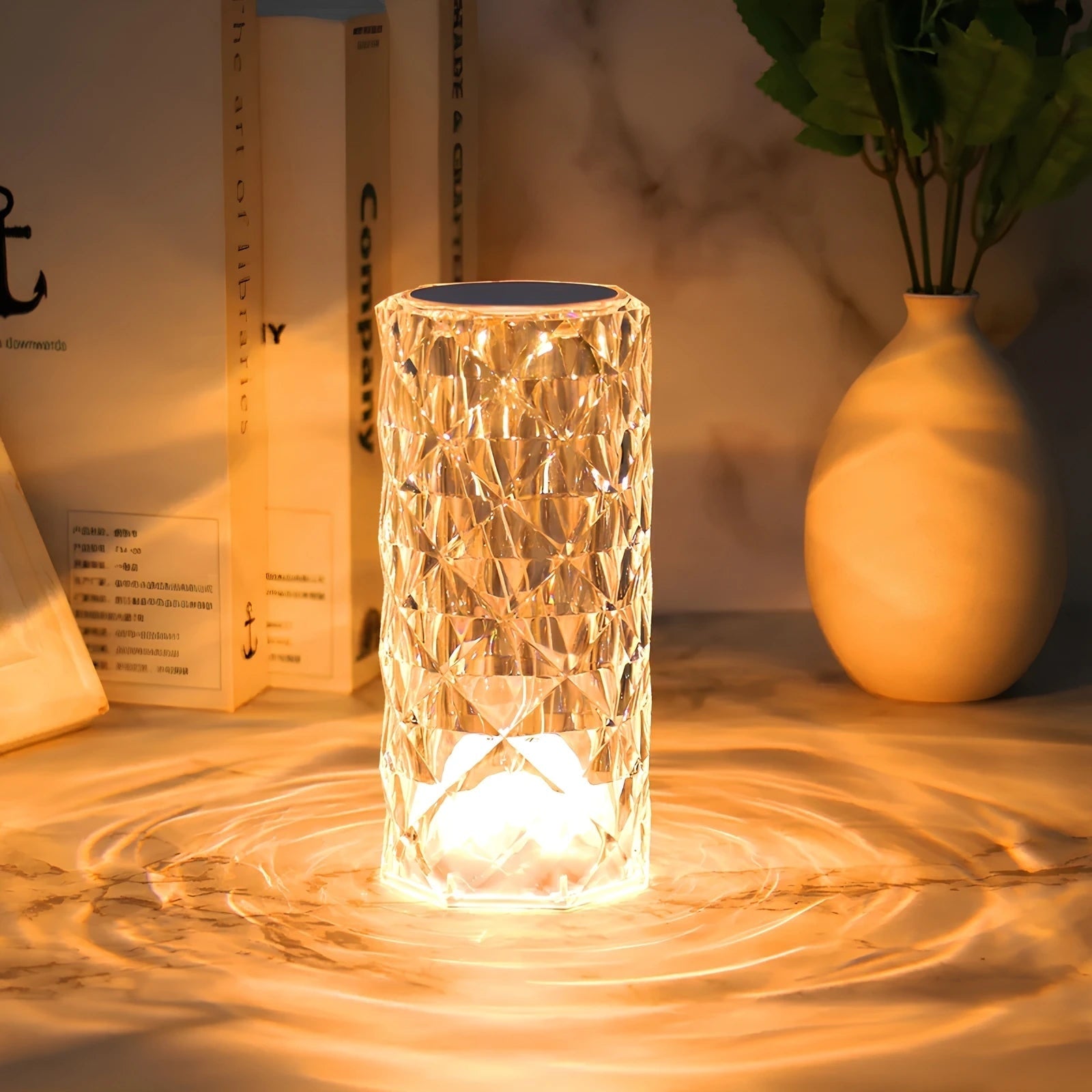 Cordless Rechargeable Table Lamp Acrylic Crystal Touch Control Ripple Light Sensor - Image 2