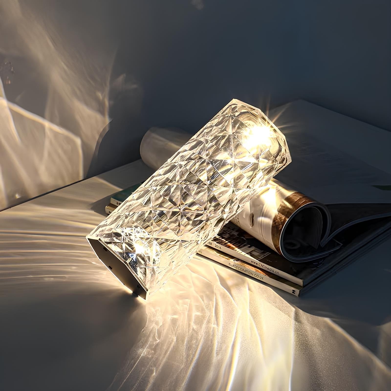 Cordless Rechargeable Table Lamp Acrylic Crystal Touch Control Ripple Light Sensor - Image 3