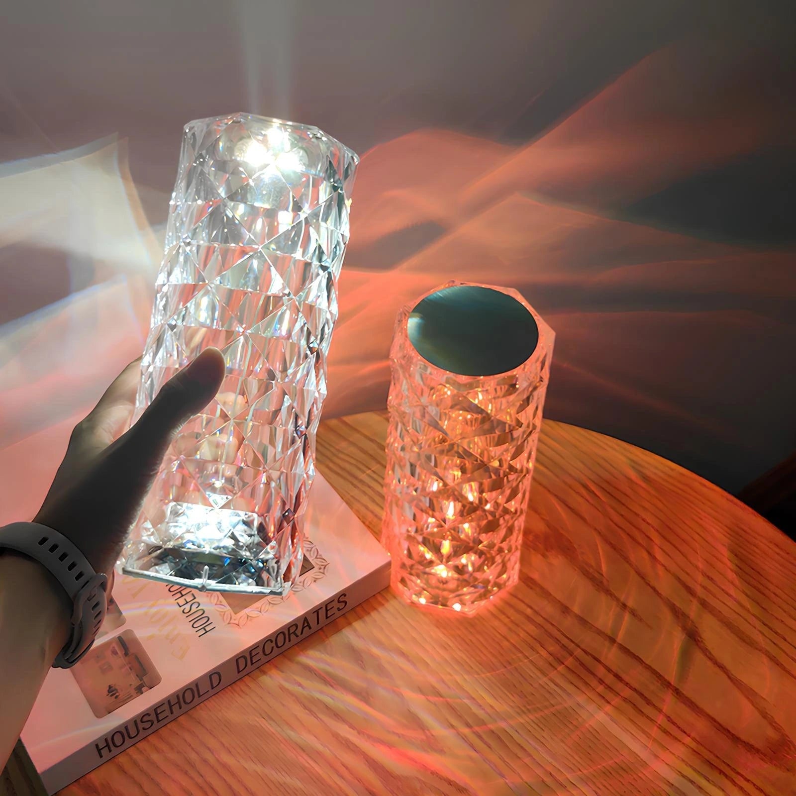 Cordless Rechargeable Table Lamp Acrylic Crystal Touch Control Ripple Light Sensor - Image 7