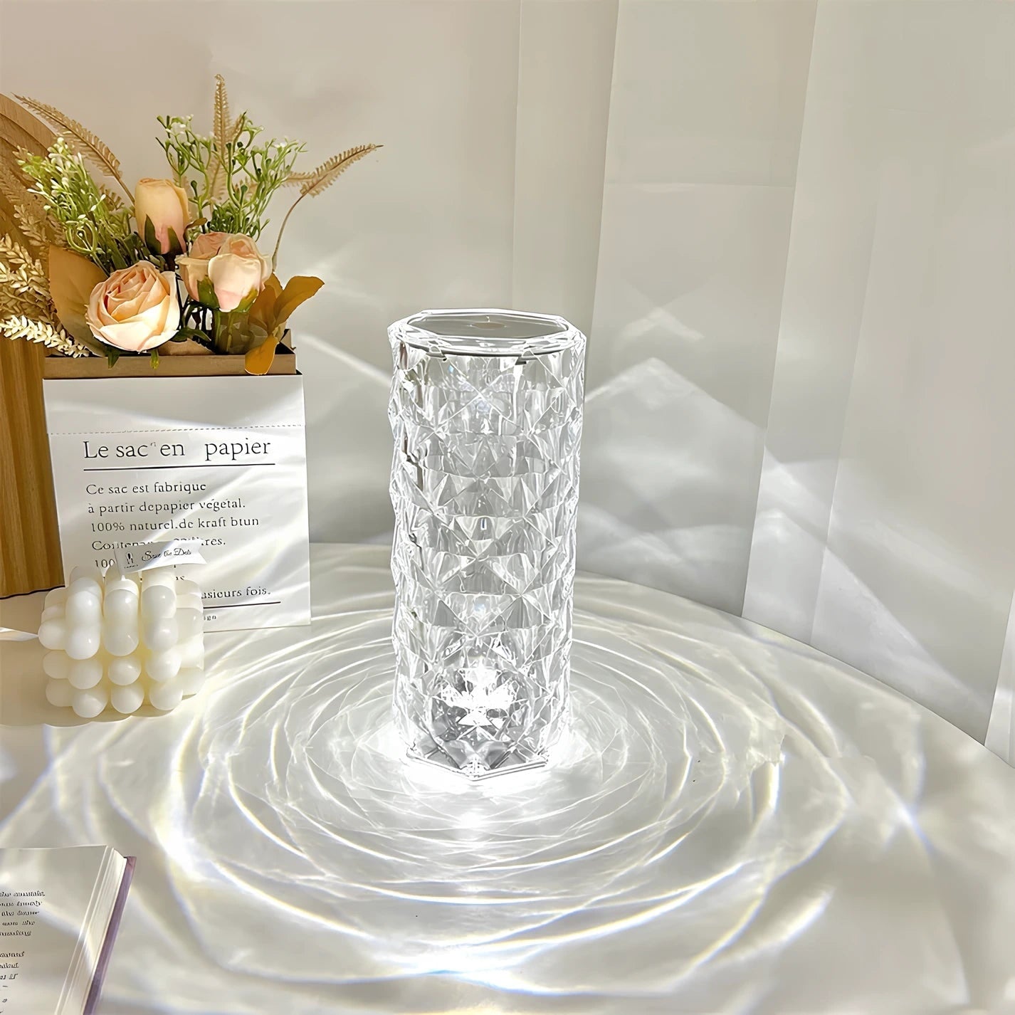 Cordless Rechargeable Table Lamp Acrylic Crystal Touch Control Ripple Light Sensor - Image 8