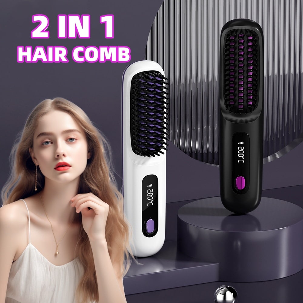 Cordless Wireless Hair Straightener Brush with Fast Heating USB Charging and Storage Pouch - Image 25