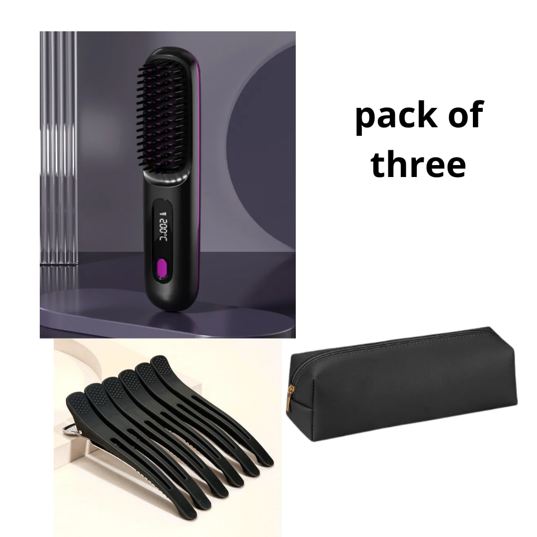 Cordless Wireless Hair Straightener Brush with Fast Heating USB Charging and Storage Pouch - Image 41