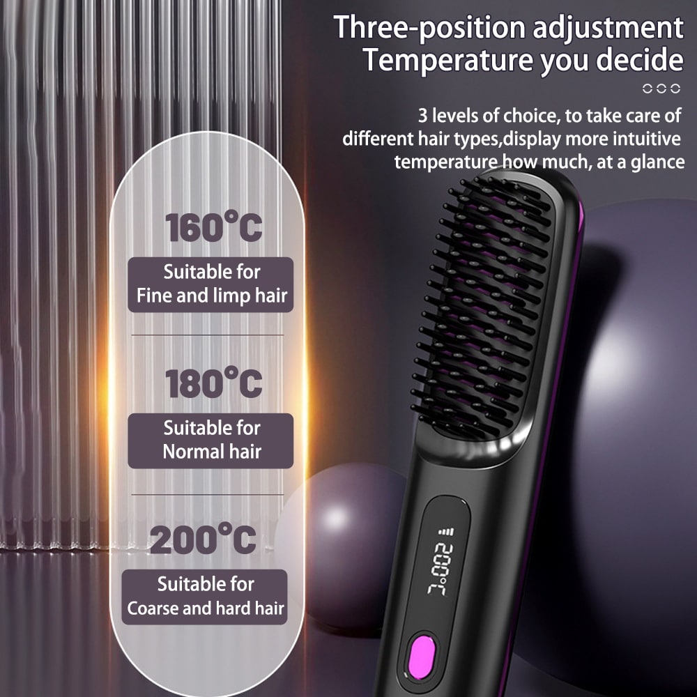Cordless Wireless Hair Straightener Brush with Fast Heating USB Charging and Storage Pouch - Image 6
