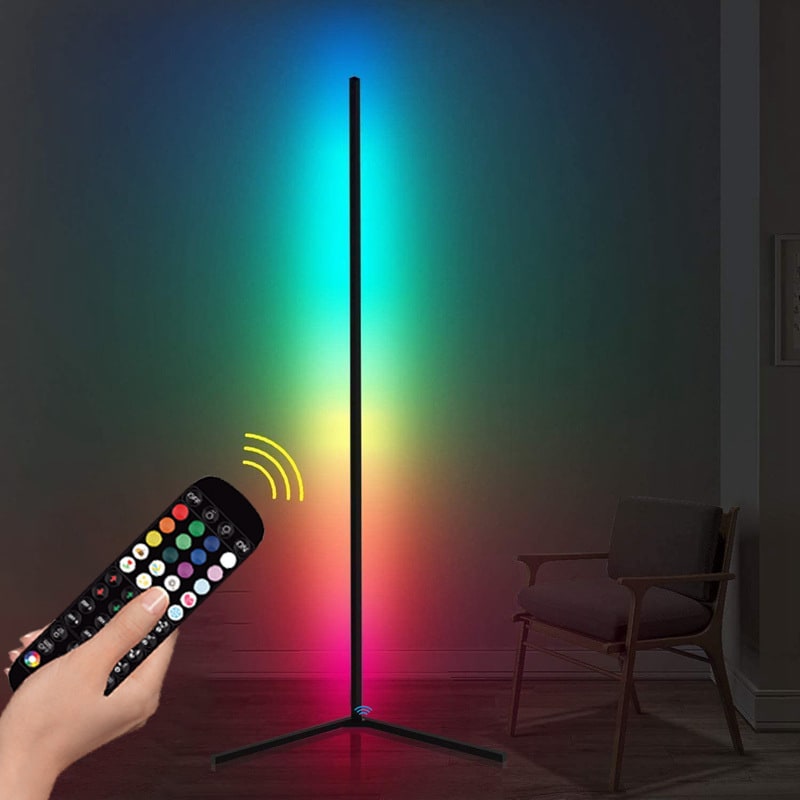 Corner Arc LED Floor Lamp with Remote Control and Rgb Color-Changing Light Torchiere - Image 2