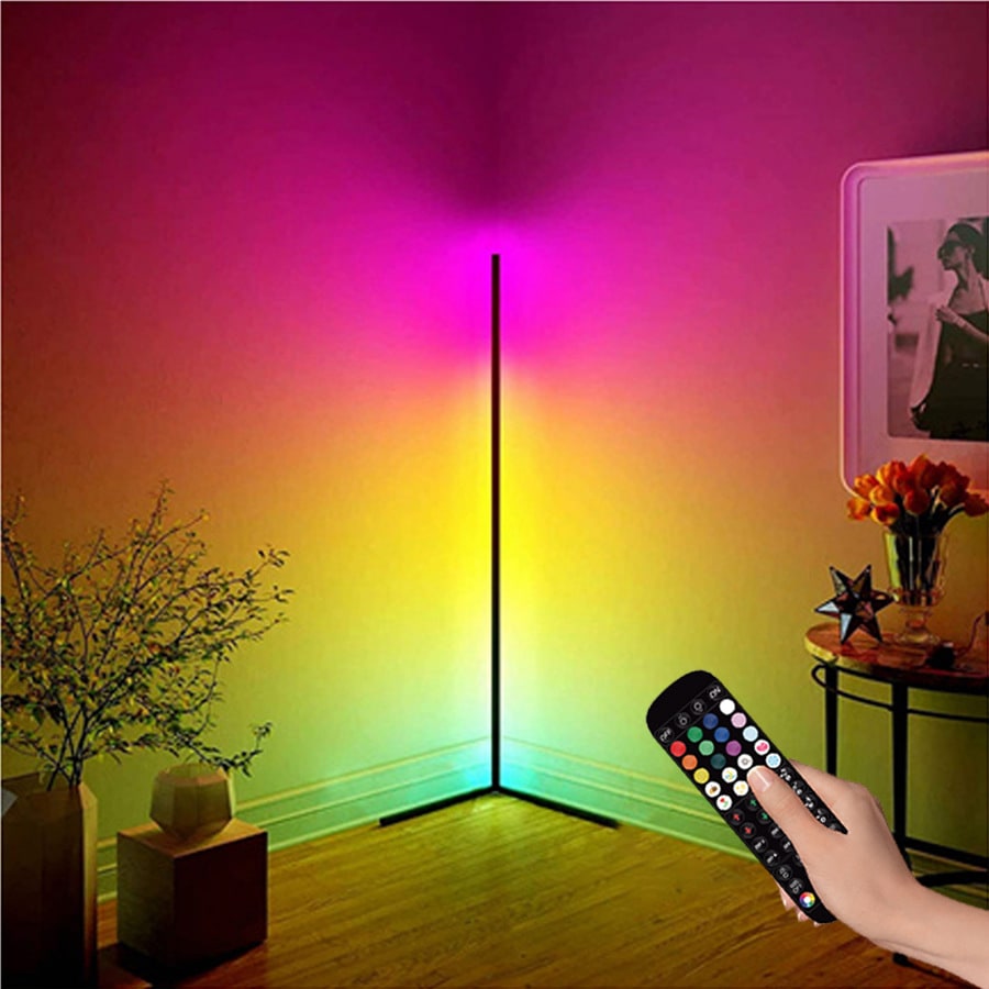 Corner Arc LED Floor Lamp with Remote Control and Rgb Color-Changing Light Torchiere - Image 4