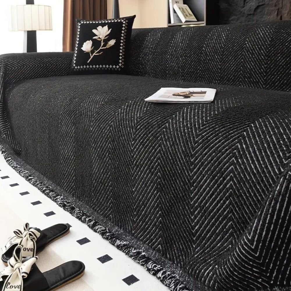 Couch Cover Throw Blanket Sofa Herringbone Woven Fringe Pets Non-slip Protector - Image 1