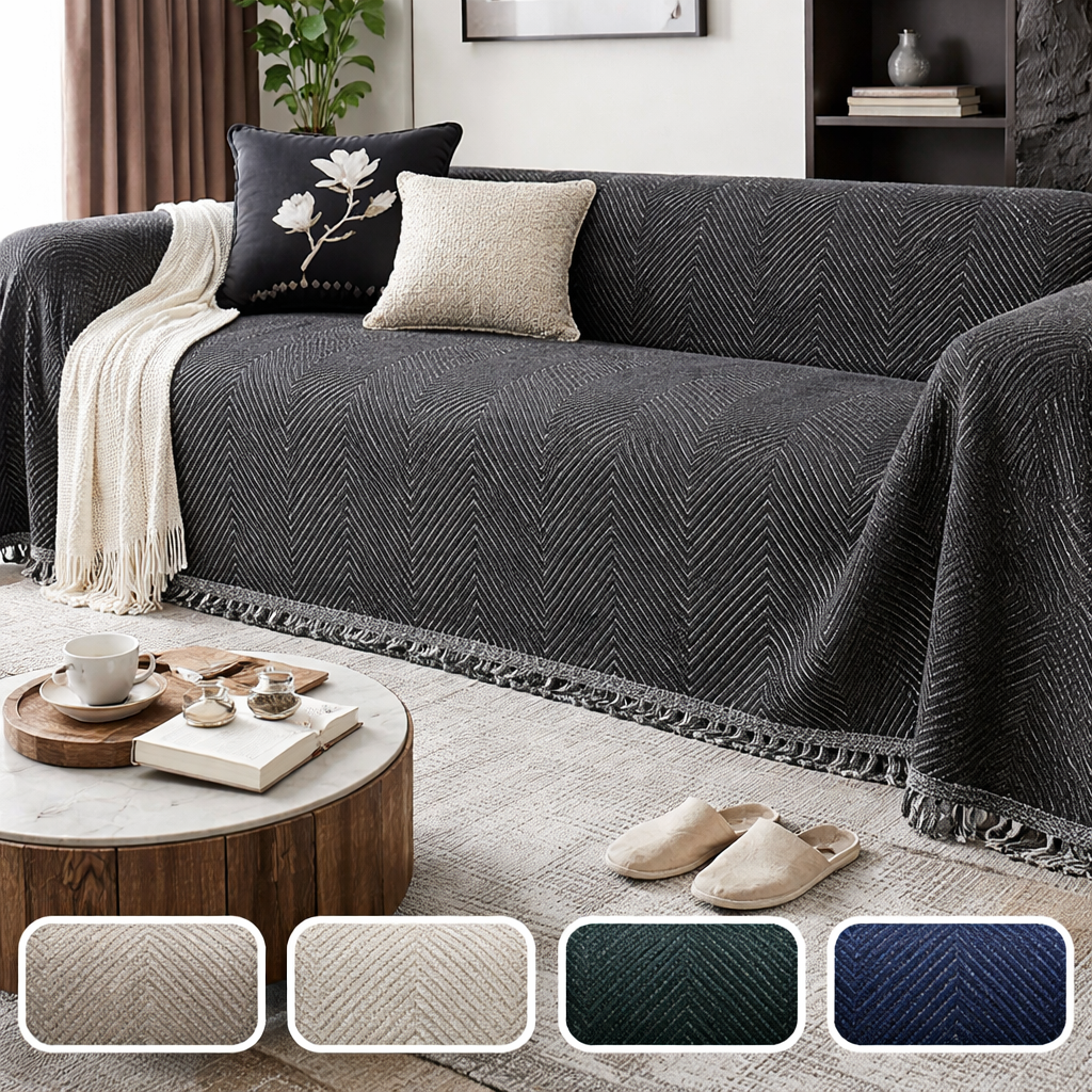 Couch Cover Throw Blanket Sofa Herringbone Woven Fringe Pets Non-slip Protector - Image 2