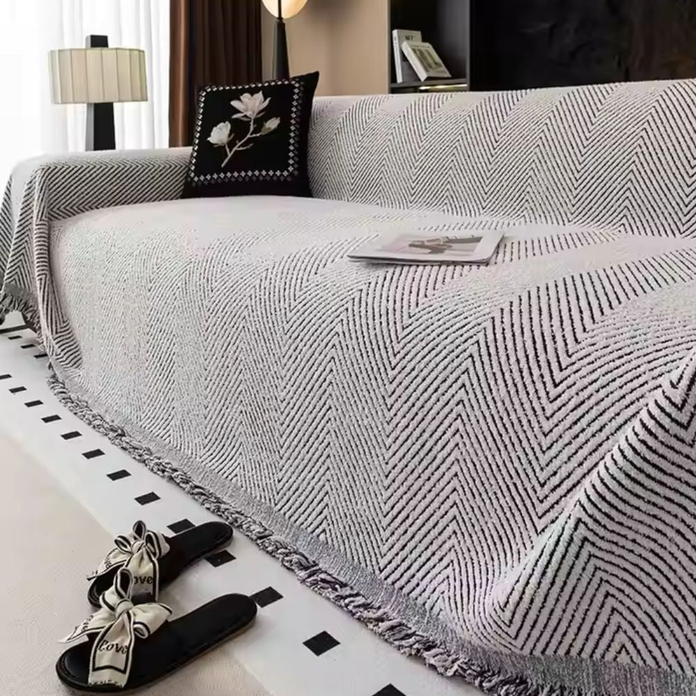 Couch Cover Throw Blanket Sofa Herringbone Woven Fringe Pets Non-slip Protector - Image 4
