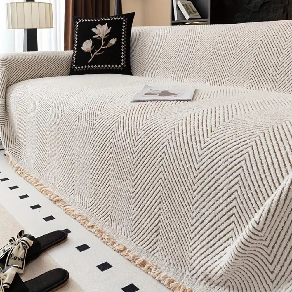 Couch Cover Throw Blanket Sofa Herringbone Woven Fringe Pets Non-slip Protector - Image 6