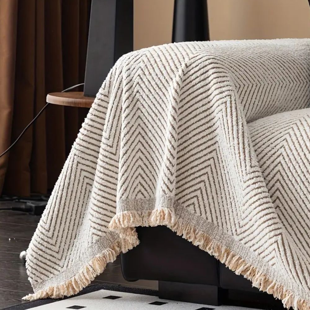 Couch Cover Throw Blanket Sofa Herringbone Woven Fringe Pets Non-slip Protector - Image 8