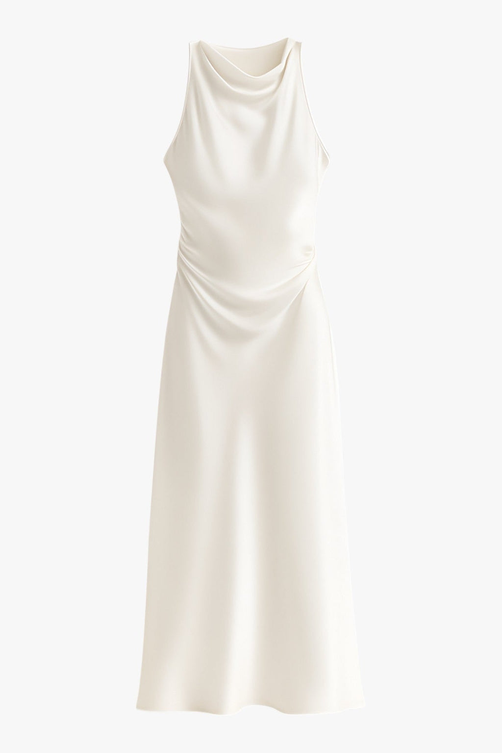 Cowl Neck Ruched Satin Midi Dress for Women — detail view