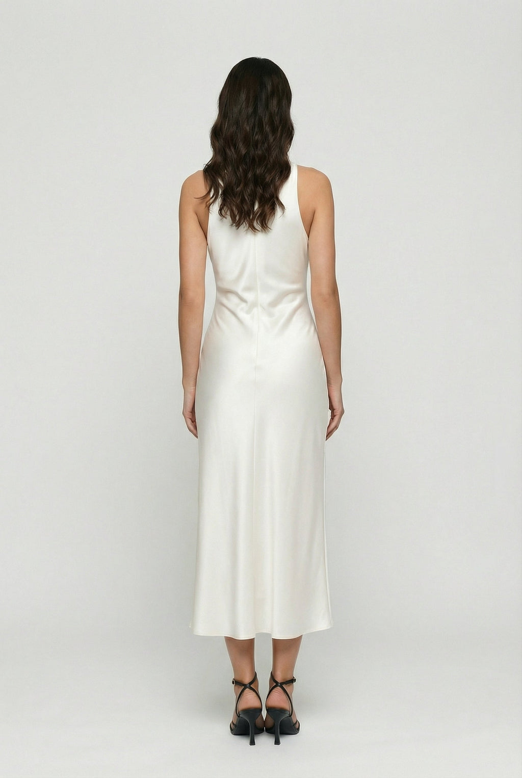 Cowl Neck Ruched Satin Midi Dress for Women — side view