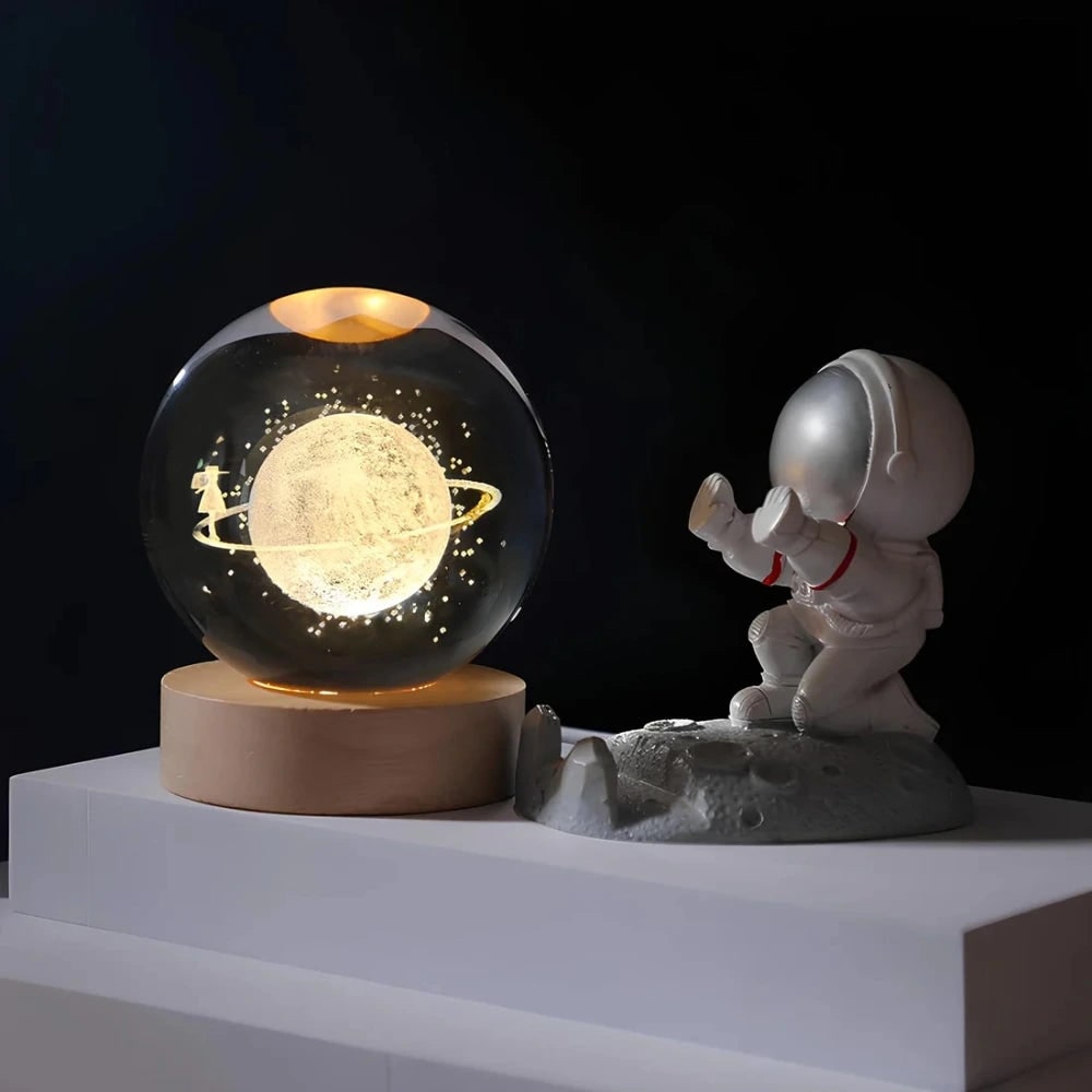 Crystal Ball Night Light LED Wooden Base Glass 3D Laser Engraved Gift - Image 10
