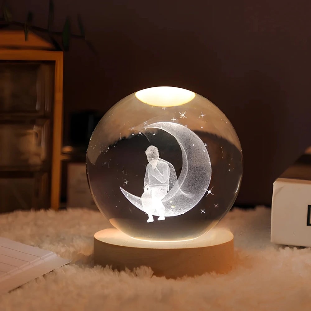 Crystal Ball Night Light LED Wooden Base Glass 3D Laser Engraved Gift - Image 11