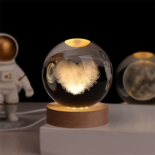 Crystal Ball Night Light LED Wooden Base Glass 3D Laser Engraved Gift - Image 12