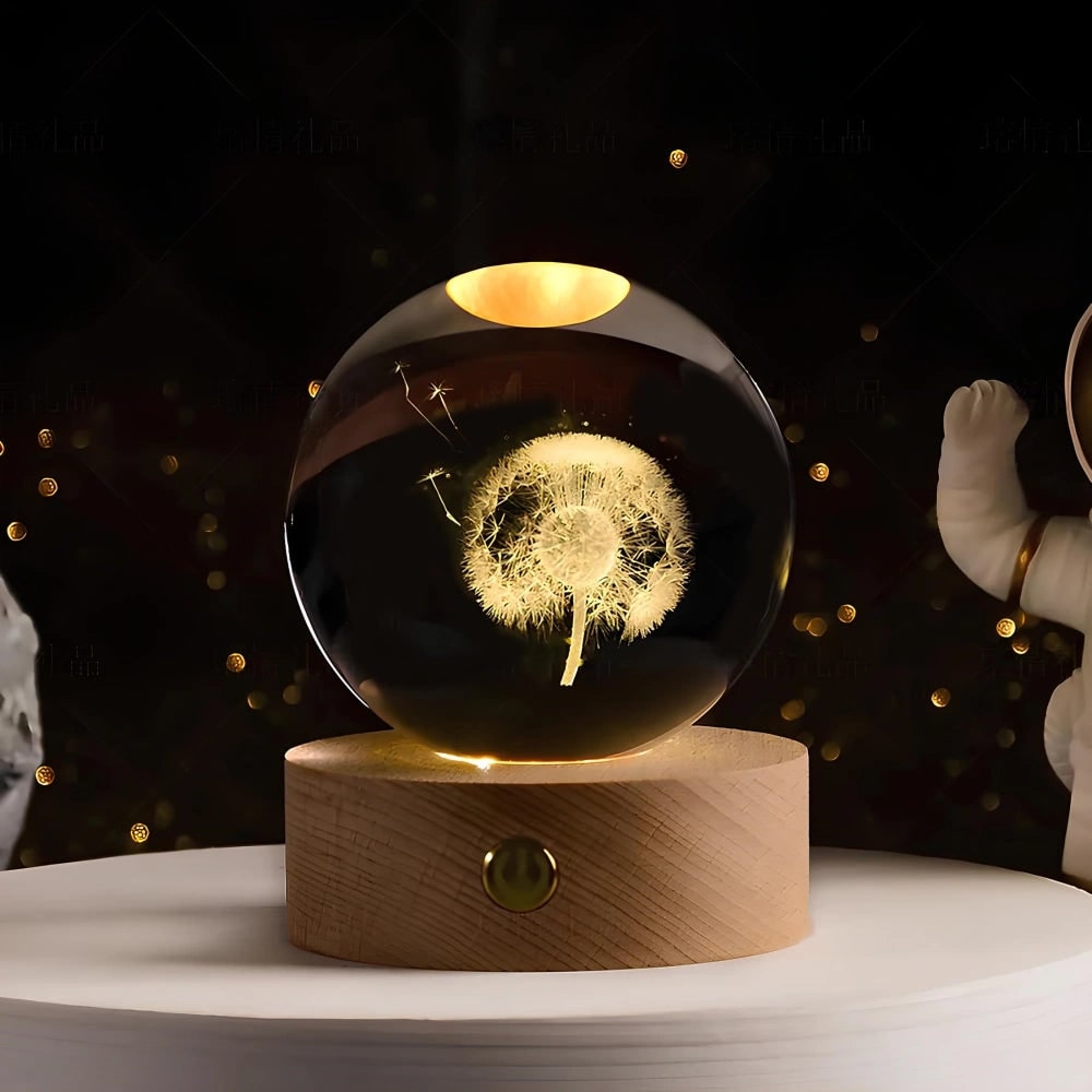 Crystal Ball Night Light LED Wooden Base Glass 3D Laser Engraved Gift - Image 13