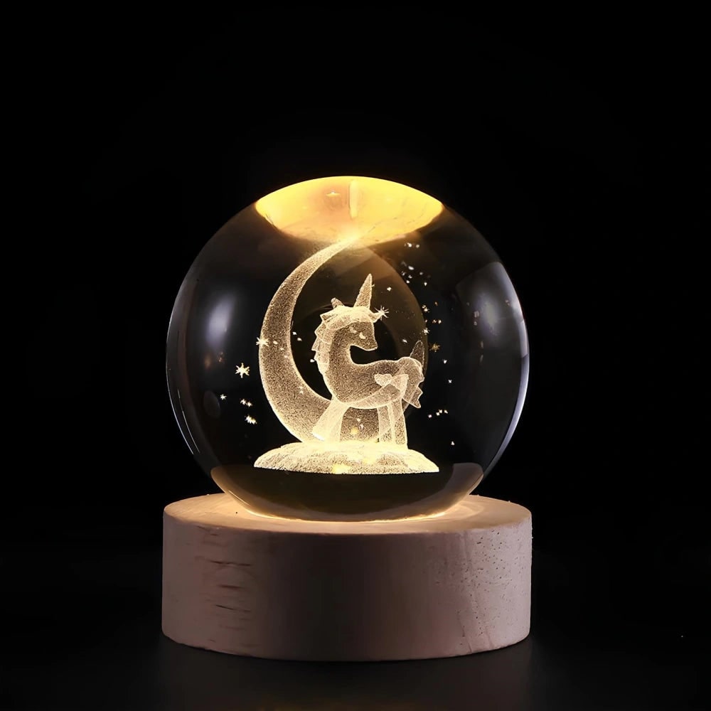 Crystal Ball Night Light LED Wooden Base Glass 3D Laser Engraved Gift - Image 14