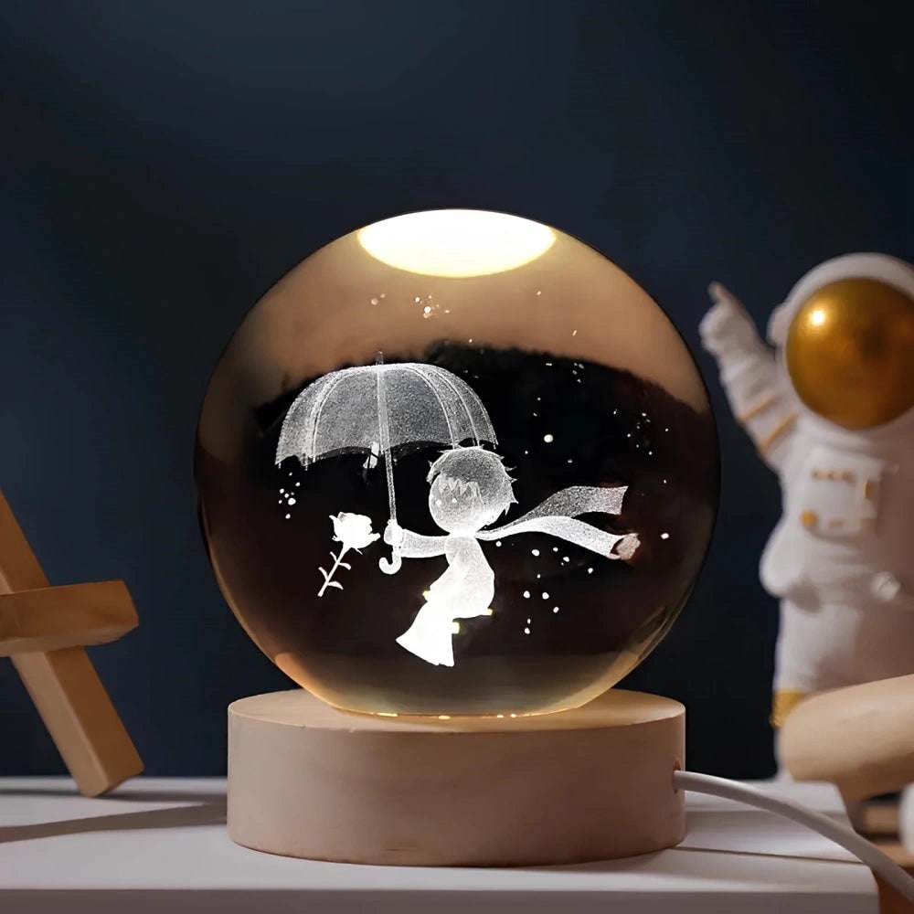 Crystal Ball Night Light LED Wooden Base Glass 3D Laser Engraved Gift - Image 15