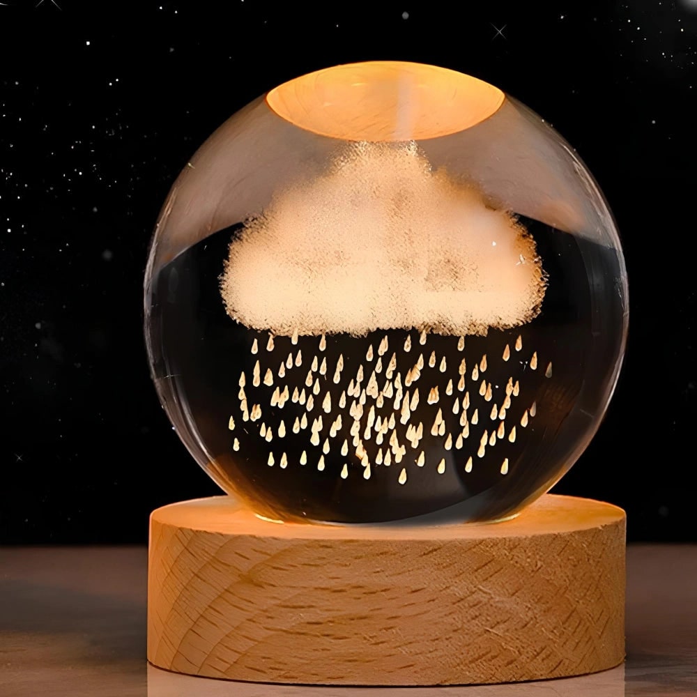 Crystal Ball Night Light LED Wooden Base Glass 3D Laser Engraved Gift - Image 17